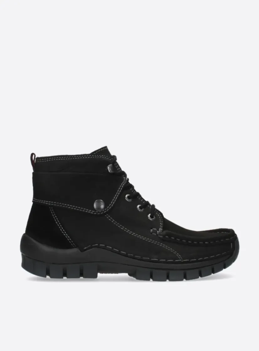 Wolky Jump - zwart nubuck<DAMES Hoge Veterschoenen|Herfst/Winter