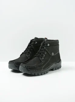 Wolky Jump - zwart nubuck<DAMES Hoge Veterschoenen|Herfst/Winter