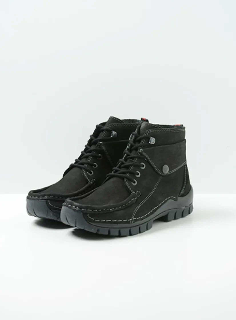 Wolky Jump - zwart nubuck<DAMES Hoge Veterschoenen|Herfst/Winter