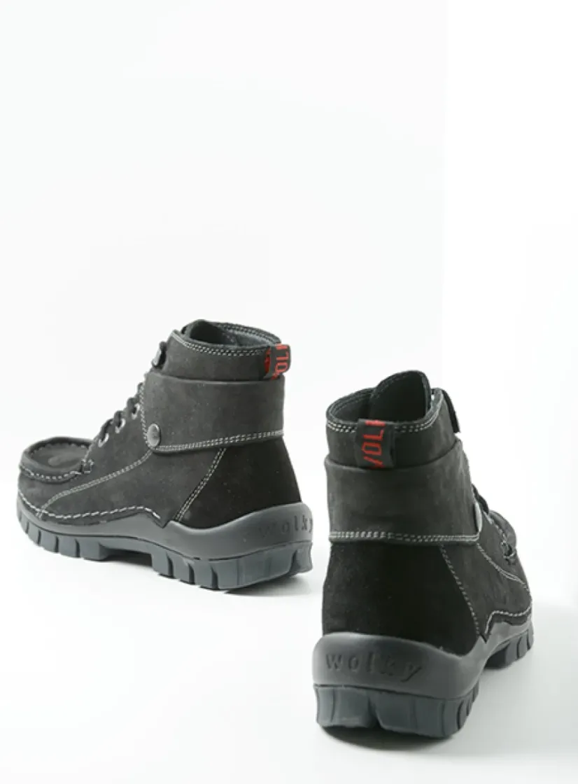 Wolky Jump - zwart nubuck<DAMES Hoge Veterschoenen|Herfst/Winter
