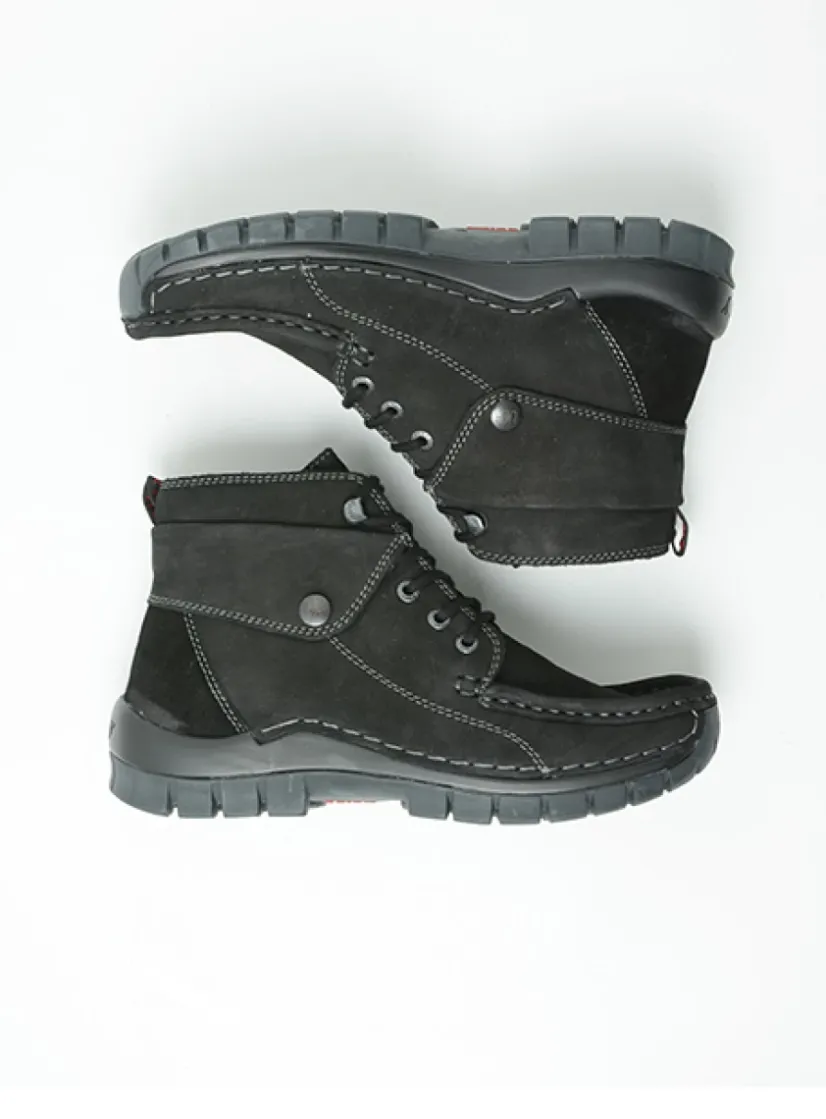Wolky Jump - zwart nubuck<DAMES Hoge Veterschoenen|Herfst/Winter