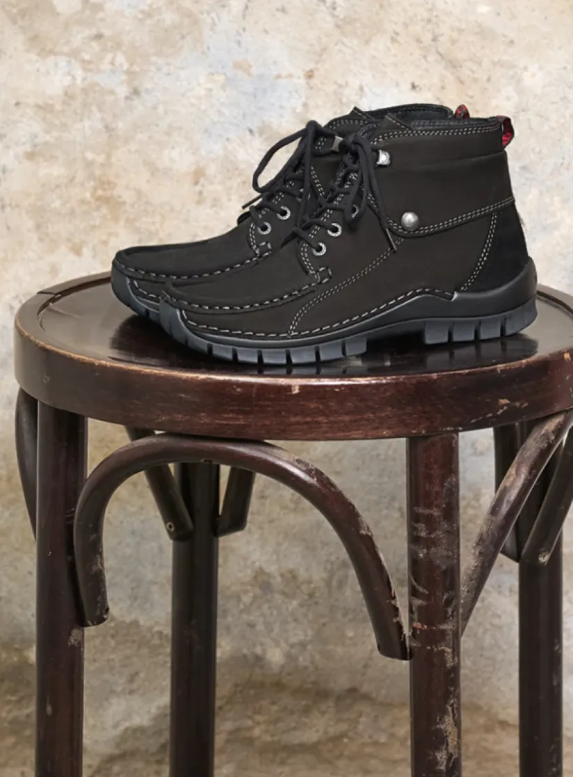 Wolky Jump - zwart nubuck<DAMES Hoge Veterschoenen|Herfst/Winter