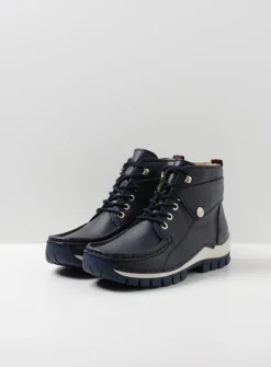 Wolky Jump Summer - denim leer<DAMES Hoge Veterschoenen