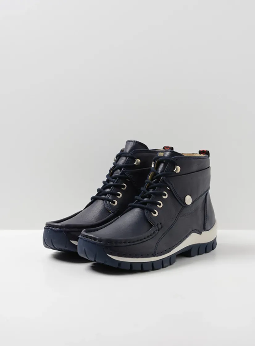 Wolky Jump Summer - denim leer<DAMES Hoge Veterschoenen
