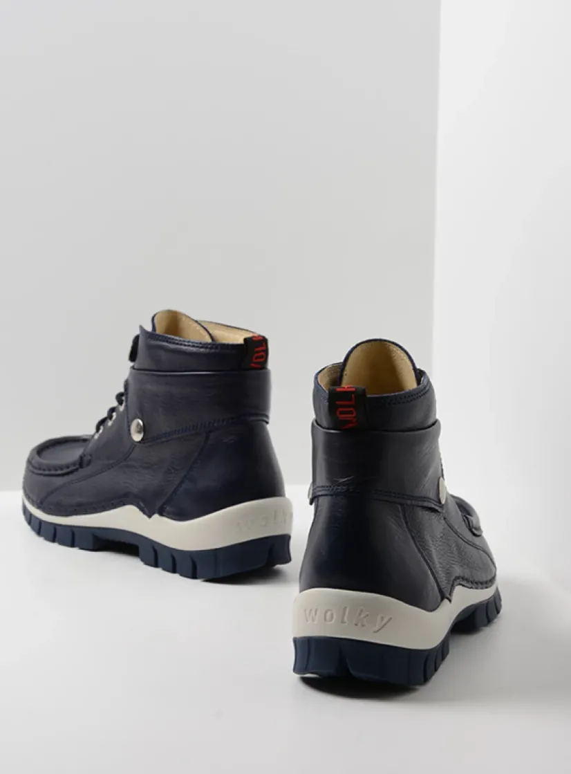 Wolky Jump Summer - denim leer<DAMES Hoge Veterschoenen
