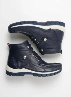Wolky Jump Summer - denim leer<DAMES Hoge Veterschoenen