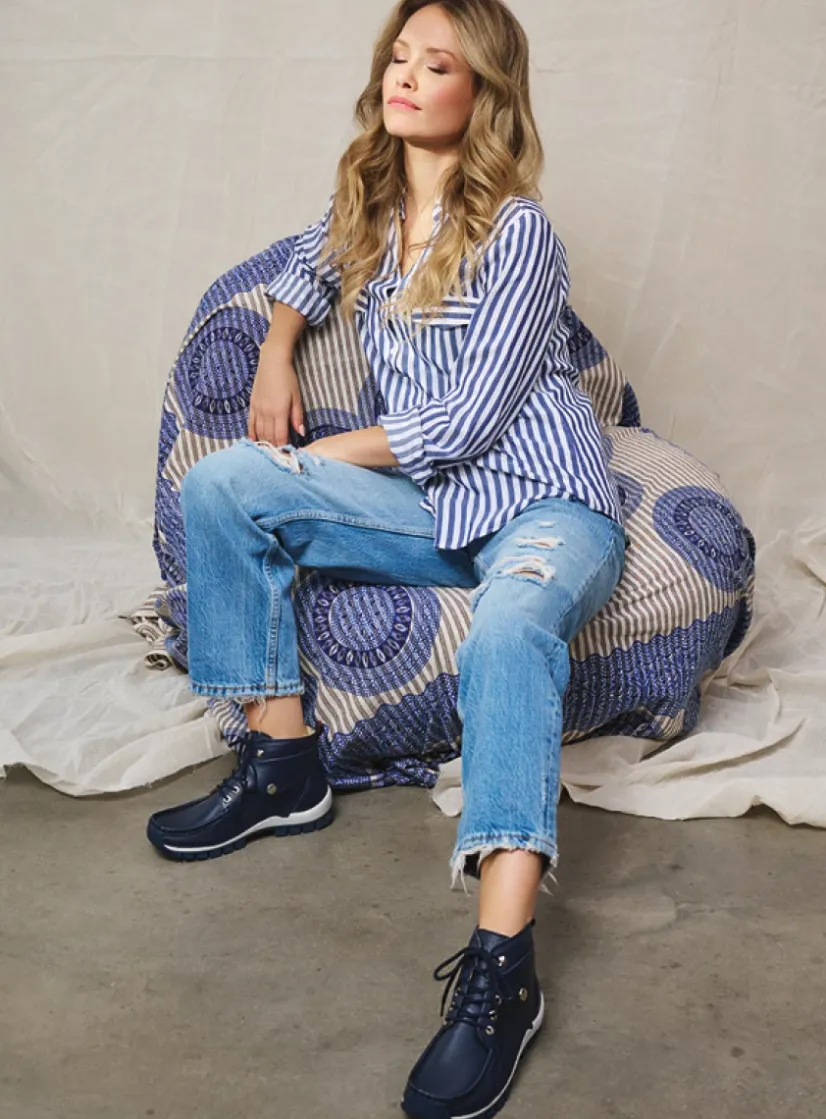 Wolky Jump Summer - denim leer<DAMES Hoge Veterschoenen