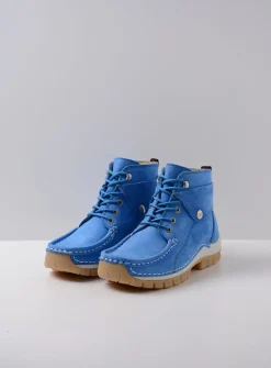 Wolky Jump Summer - hemelsblauw nubuck<DAMES Hoge Veterschoenen