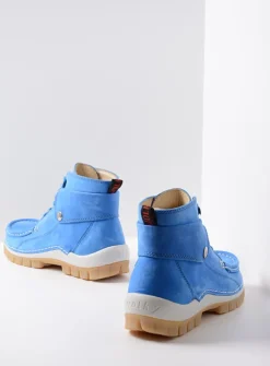 Wolky Jump Summer - hemelsblauw nubuck<DAMES Hoge Veterschoenen