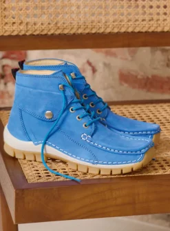 Wolky Jump Summer - hemelsblauw nubuck<DAMES Hoge Veterschoenen