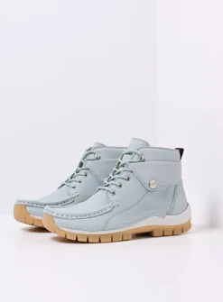 Wolky Jump Summer - lichtblauw leer<DAMES Hoge Veterschoenen
