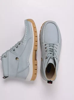 Wolky Jump Summer - lichtblauw leer<DAMES Hoge Veterschoenen