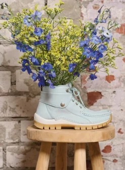 Wolky Jump Summer - lichtblauw leer<DAMES Hoge Veterschoenen
