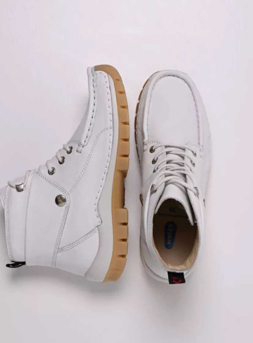 Wolky Jump Summer - wit leer<DAMES Hoge Veterschoenen