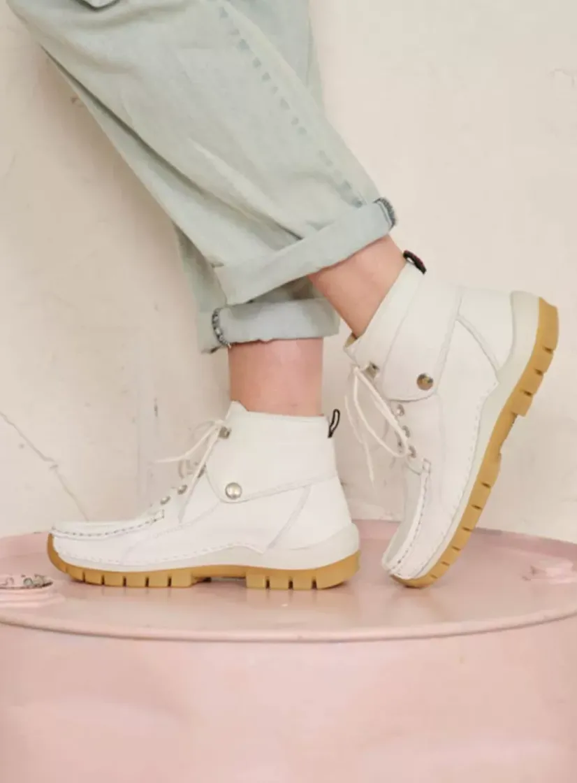 Wolky Jump Summer - wit leer<DAMES Hoge Veterschoenen