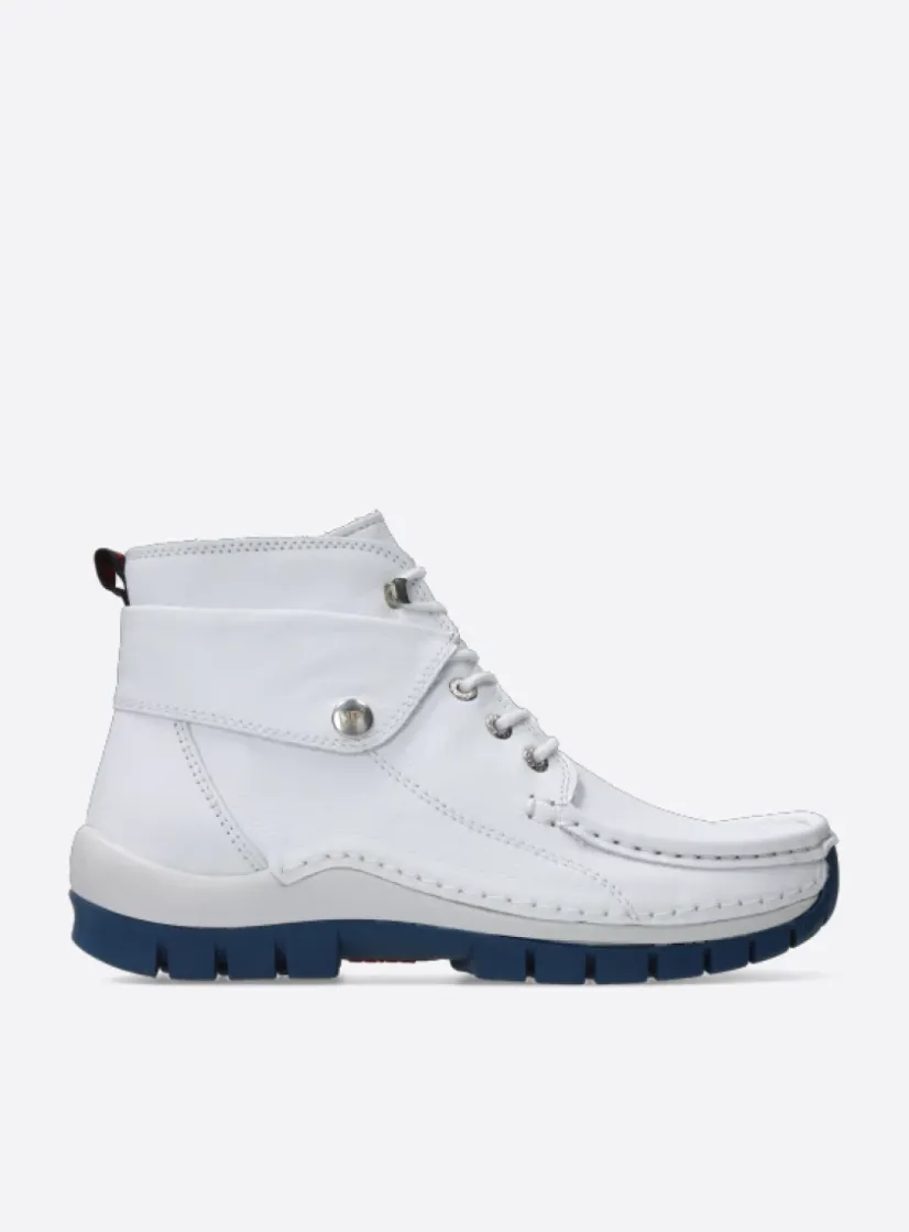 Wolky Jump Summer - wit/blauw leer<DAMES Hoge Veterschoenen