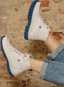 Wolky Jump Summer - wit/blauw leer<DAMES Hoge Veterschoenen