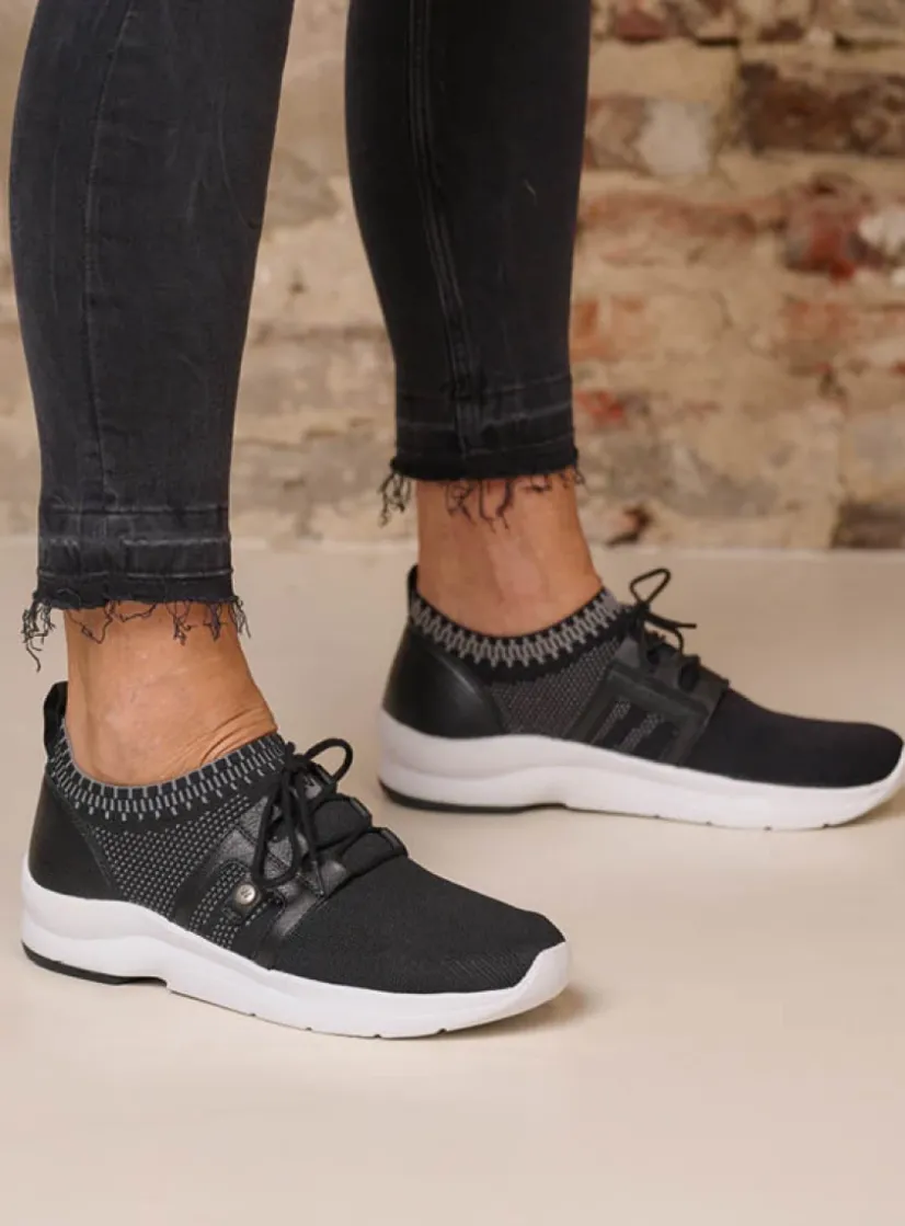 Wolky Kalona - zwart 3D knitting<DAMES Lage Veterschoenen