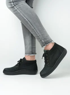 Wolky Kansas Lady XW - zwart nubuck<DAMES Hoge Veterschoenen|Herfst/Winter