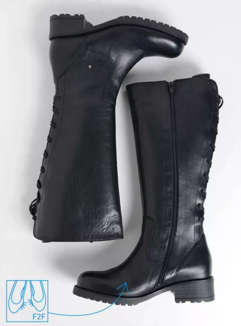 Wolky Lascana F2F - zwart leer<DAMES Lange Laarzen|Herfst/Winter