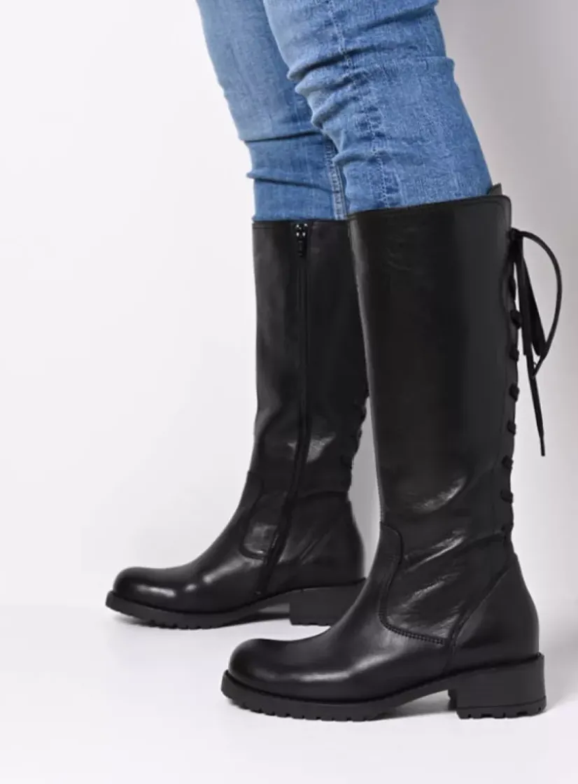 Wolky Lascana F2F - zwart leer<DAMES Lange Laarzen|Herfst/Winter