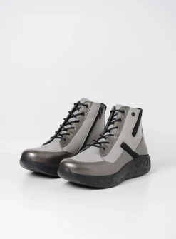 Wolky Leap - antraciet combi leer<DAMES Hoge Veterschoenen|Wandelschoenen
