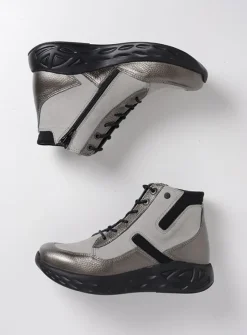 Wolky Leap - antraciet combi leer<DAMES Hoge Veterschoenen|Wandelschoenen