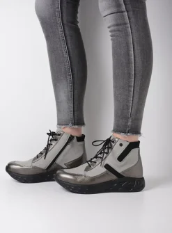 Wolky Leap - antraciet combi leer<DAMES Hoge Veterschoenen|Wandelschoenen