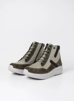 Wolky Leap - grijsgroen combi leer<DAMES Hoge Veterschoenen|Wandelschoenen