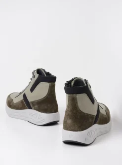Wolky Leap - grijsgroen combi leer<DAMES Hoge Veterschoenen|Wandelschoenen