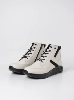 Wolky Leap - wit combi leer<DAMES Hoge Veterschoenen|Wandelschoenen