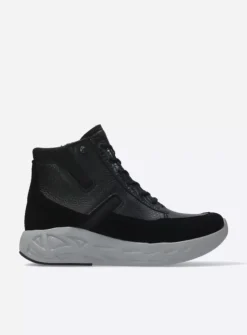 Wolky Leap - zwart combi leer<DAMES Hoge Veterschoenen|Wandelschoenen