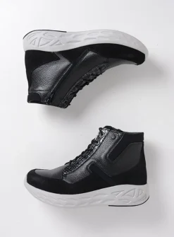 Wolky Leap - zwart combi leer<DAMES Hoge Veterschoenen|Wandelschoenen
