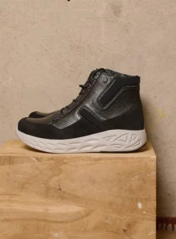 Wolky Leap - zwart combi leer<DAMES Hoge Veterschoenen|Wandelschoenen