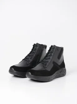 Wolky Leap - zwart combi leer/zwart<DAMES Hoge Veterschoenen|Wandelschoenen