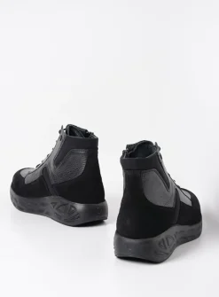 Wolky Leap - zwart combi leer/zwart<DAMES Hoge Veterschoenen|Wandelschoenen