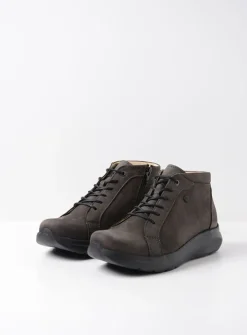 Wolky Lima - asfalt nubuck<DAMES Hoge Veterschoenen|Wandelschoenen