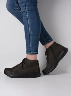 Wolky Lima - asfalt nubuck<DAMES Hoge Veterschoenen|Wandelschoenen