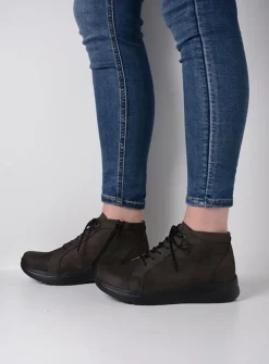 Wolky Lima - asfalt nubuck<DAMES Hoge Veterschoenen|Wandelschoenen