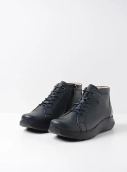 Wolky Lima - blauw leer<DAMES Hoge Veterschoenen|Wandelschoenen