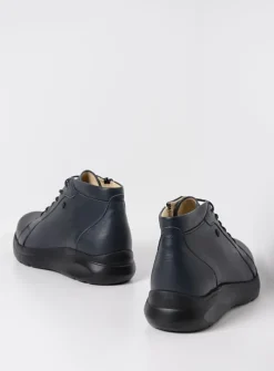 Wolky Lima - blauw leer<DAMES Hoge Veterschoenen|Wandelschoenen