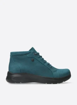 Wolky Lima - petrol nubuck<DAMES Hoge Veterschoenen|Wandelschoenen