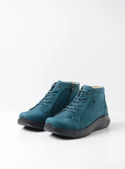 Wolky Lima - petrol nubuck<DAMES Hoge Veterschoenen|Wandelschoenen