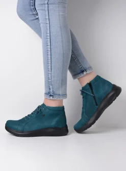 Wolky Lima - petrol nubuck<DAMES Hoge Veterschoenen|Wandelschoenen
