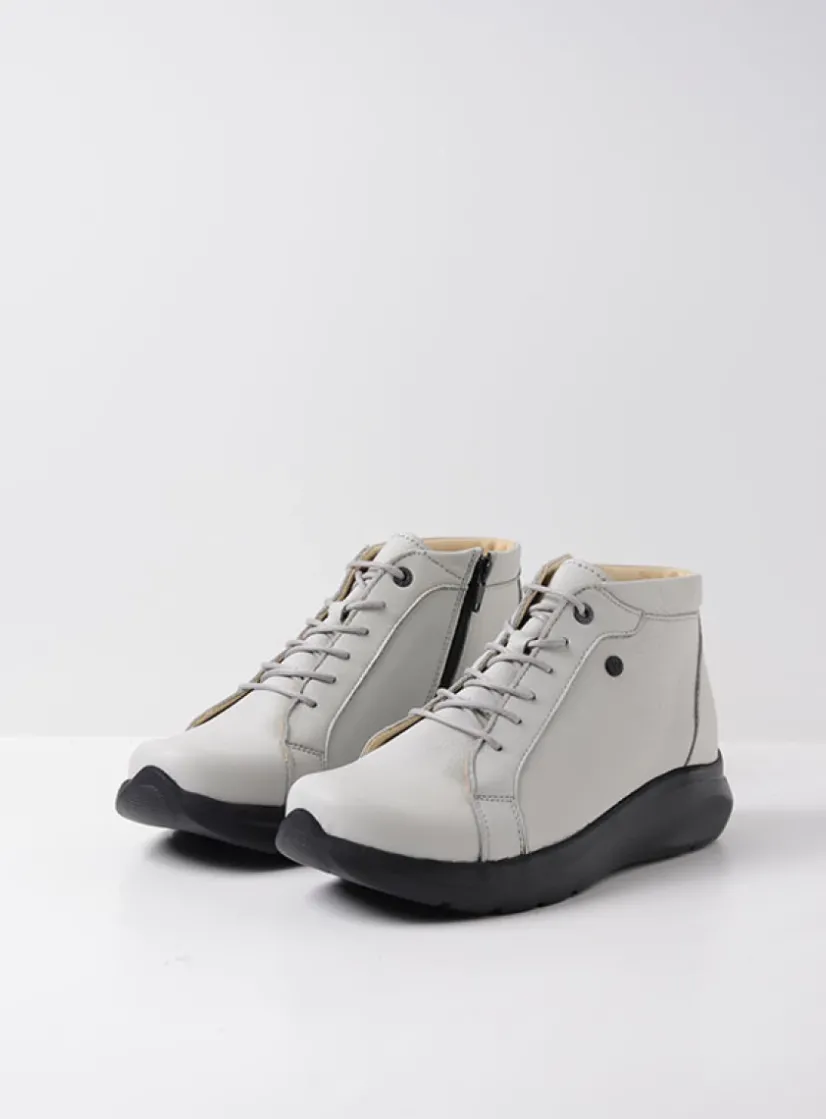 Wolky Lima - wol wit leer<DAMES Hoge Veterschoenen|Wandelschoenen