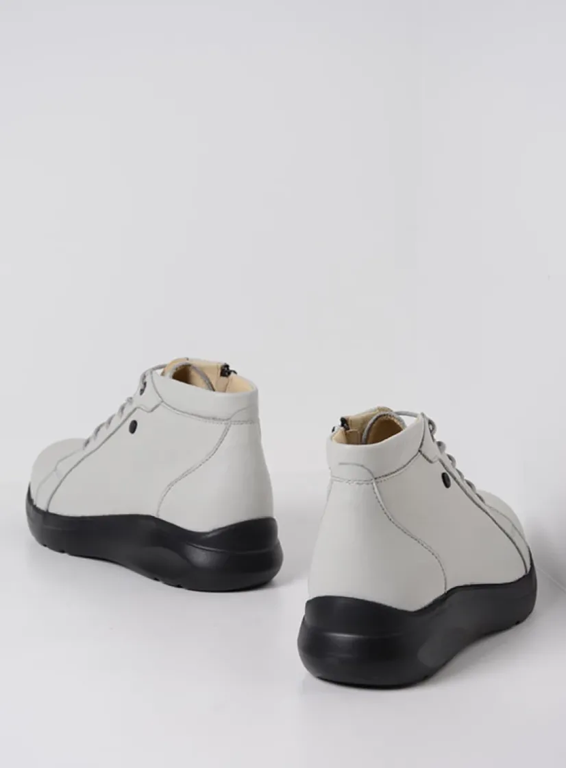Wolky Lima - wol wit leer<DAMES Hoge Veterschoenen|Wandelschoenen