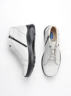 Wolky Lima - wol wit leer<DAMES Hoge Veterschoenen|Wandelschoenen