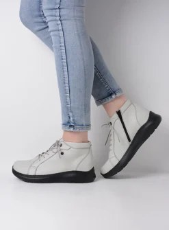 Wolky Lima - wol wit leer<DAMES Hoge Veterschoenen|Wandelschoenen