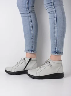 Wolky Lima - wol wit leer<DAMES Hoge Veterschoenen|Wandelschoenen