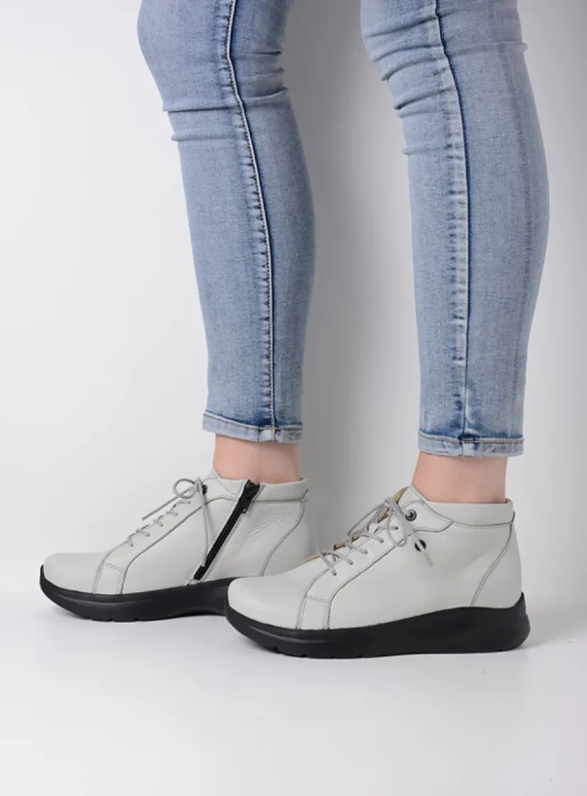 Wolky Lima - wol wit leer<DAMES Hoge Veterschoenen|Wandelschoenen